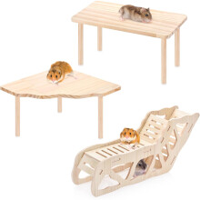 3pcs Natural Wooden Hamster Game Platform with Ladder, Tunnel Shelter