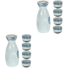 2Sets Classic Ceramic Japanese Sake Set with Decorative Sake Cups Kit