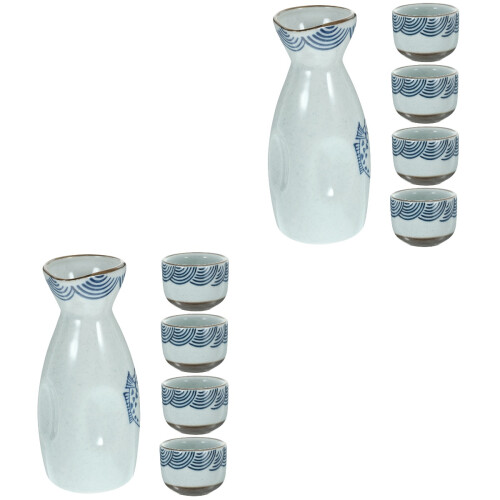 2Sets Classic Ceramic Japanese Sake Set with Decorative Sake Cups Kit