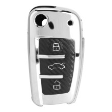 Audi Remote Key Cover, Durable Style Soft TPU Protector with360Degree Full Protection and Glossy Carbon Fiber Appearance, Smooth Touch Signal
