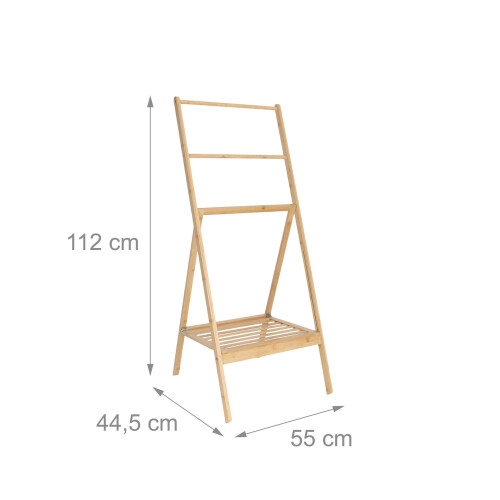 Bamboo Towel Rack with Shelf - Freestanding, Foldable 2