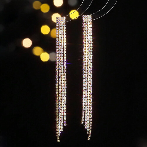 Brincos longos com pingente de strass para mulheres - Cristais 2