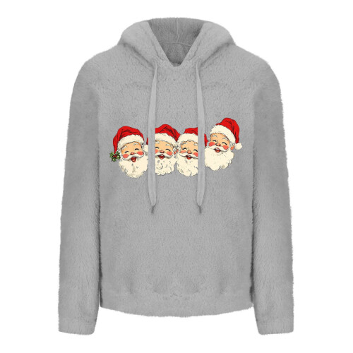 Χριστουγεννιάτικη γυναικεία μπλούζα Sherpa Fleece με κουκούλα και μεγάλο πουλόβερ με 2
