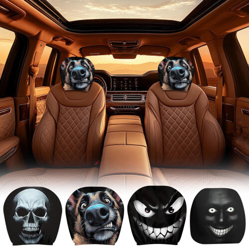 Autohoofdsteunhoes met grappige print, elastisch mesh, universeel 1