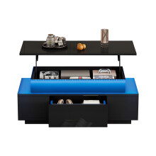 Lift-Top Coffee Table, Highgloss Centre Table with 1 drawers & LED lights