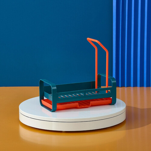 Perforation-Free Multi-Functional Kitchen Sink Draining & Storage Rack, Blue + Orange – Compatible with Standard Sinks 2