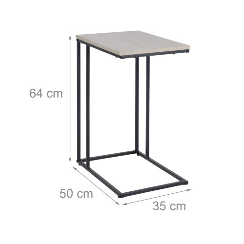 Table d'appoint en forme de C, plateau imitation bois, structure en métal 2