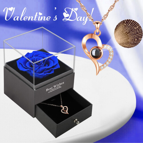 Preserved Rose Gift Box with Silver Heart Necklace 1