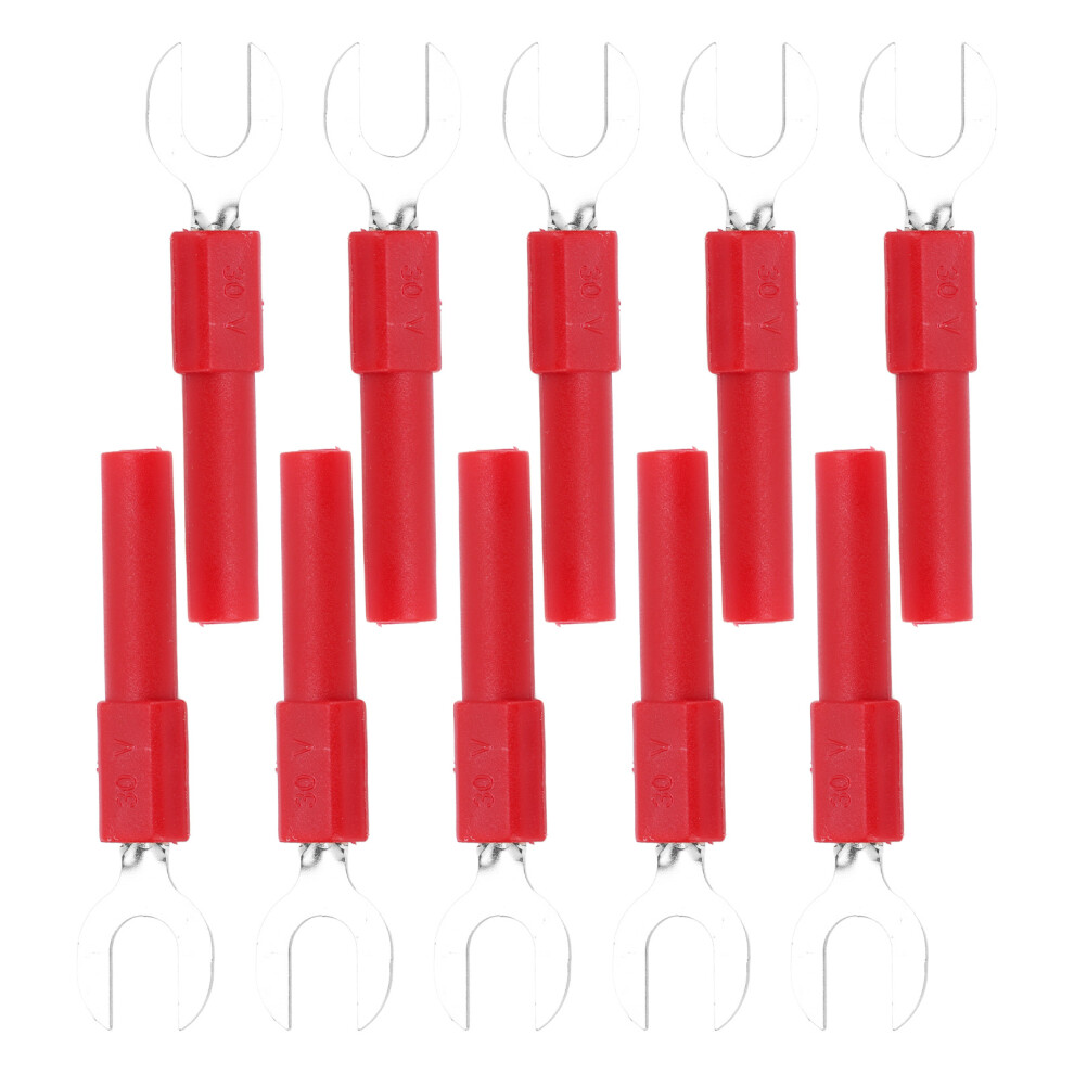 10Pcs Brass Y Spade Wire Connectors 6Mm Pin 4Mm Hole Red 30V-60V Max Load 4621390445187