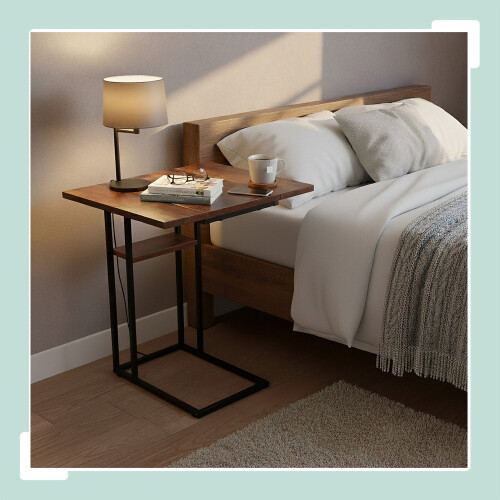 Foldable C-Shaped Side Table, Wood-Effect, Black Frame 1