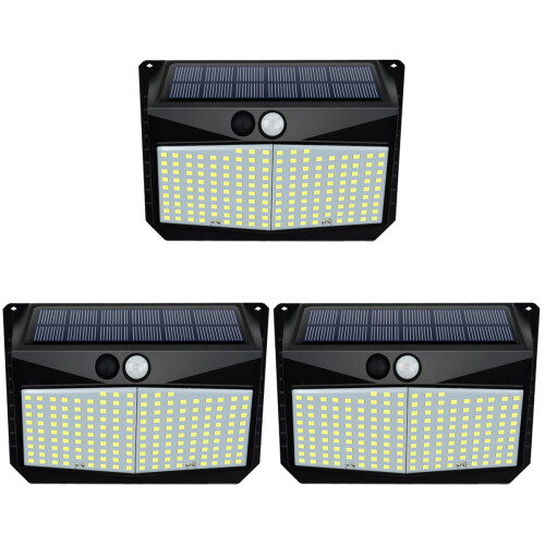 3Pcs Black Solar Powered LED Outdoor Wall Lamp Waterproof Sensor Light 1