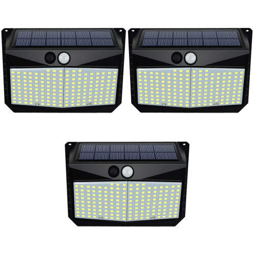 3Pcs Black Solar Powered LED Outdoor Wall Lamp Waterproof Sensor Light 2