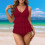 Women's Tankini Swimsuit Slimming Solid Full-Coverage 6