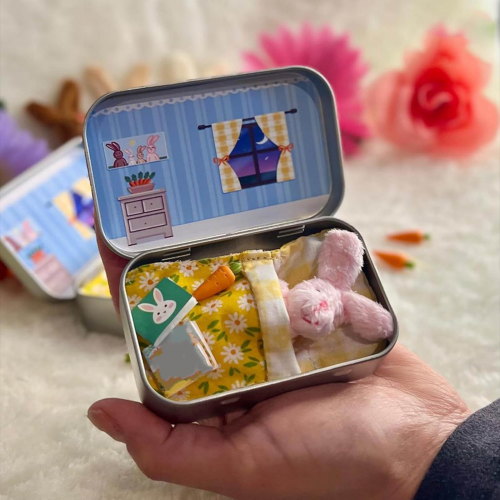 Little Pocket Bunny Plush in Tin Box Pink 1PC 2