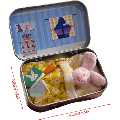 Little Pocket Bunny Plush in Tin Box Pink 1PC 1