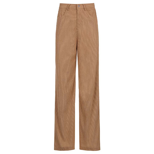 Παντελόνι Corduroy με φαρδιά γραμμή για γυναίκες, Vintage ελαστική μέση με φερμουάρ, 1