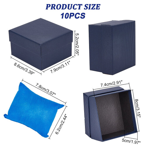 10 τεμάχια χάρτινα κουτιά ρολογιών Midnight Blue 8,6x7,9x5,2 εκ. με μαξιλάρι – Συμβατά με 1