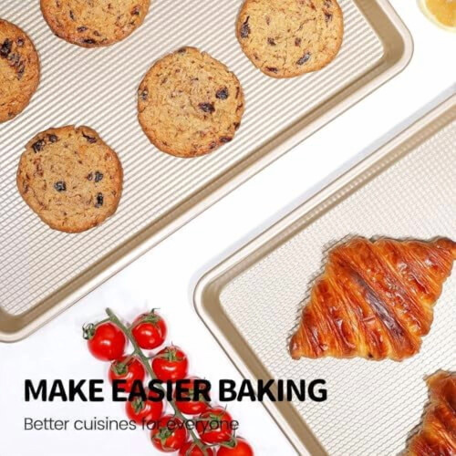 Quarter Sheet Pan, Baking Sheet, Cookie Sheets For Baking With Square Texture Pattern, Thicker Carbon Steel Non-Stick Baking Pan Tray 2
