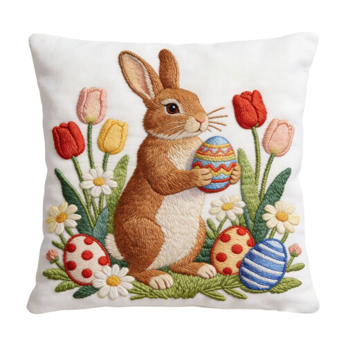 Clúdaigh Pillow Cáisc Bróidnithe Bog 18x18 Orlach 1