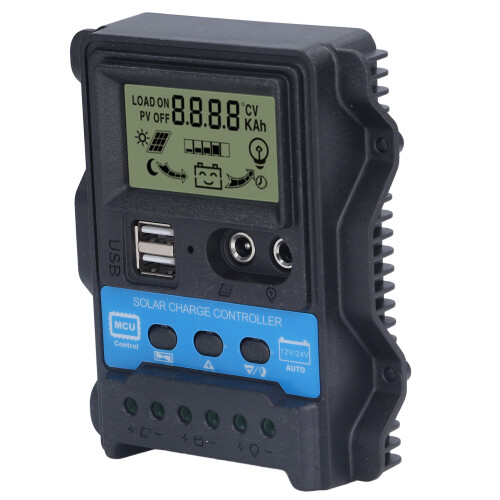 Smart Solar Charge Controller For12V24V Setup, PWM Regulator With LCD Interface And Dual USB Charging Ports, Adjustable Timer Settings Industrial 1
