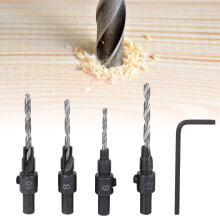 Woodworking Hand Tool Kit: 4PCS Countersink Drill Bits & Round Valve Rod Wrench