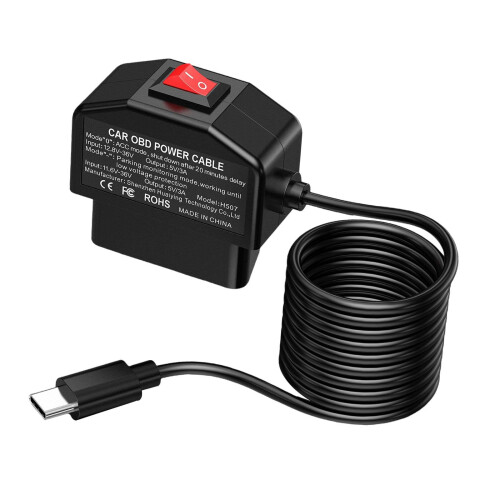 OBD Dash Cam Power Cable USB Female Port Switch Button Two Modes with PP Material for Car Recorder Use 1