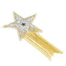 Sparkling Clothes Repair Patches with Rhinestone Star Patch, Iron on Patches for Chain Tassel Fashion Appliques Shiny Five-Pointed Star Pattern DIY