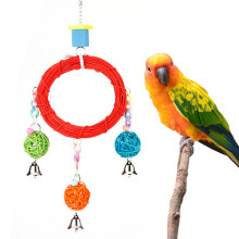 Hanging Parrot Toys Durable Chew Bird Cage Swing Toy Rattan Bells String For Medium And Small Birds