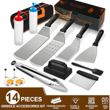14 Pcs Professional Stainless Steel Griddle Grill Tools Set BBQ Accessories