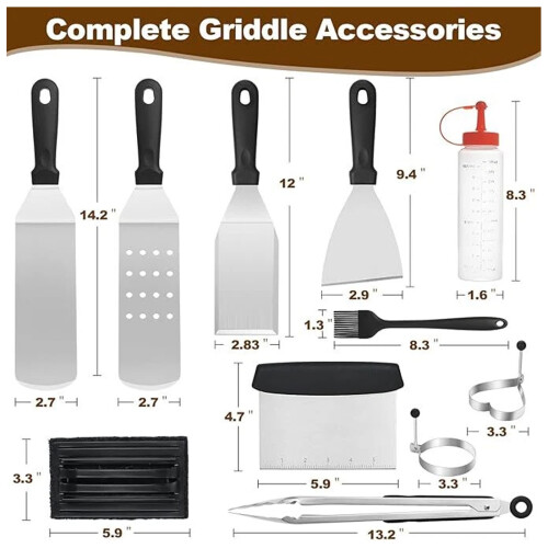 14 Pcs Professional Stainless Steel Griddle Grill Tools Set BBQ Accessories 2