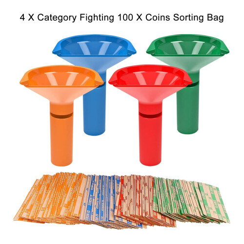 CherryHome Coin Counter Funnel Bundle with 100 Wrappers – Efficient Sorting & Wrapping System, Compatible with Home Use 1