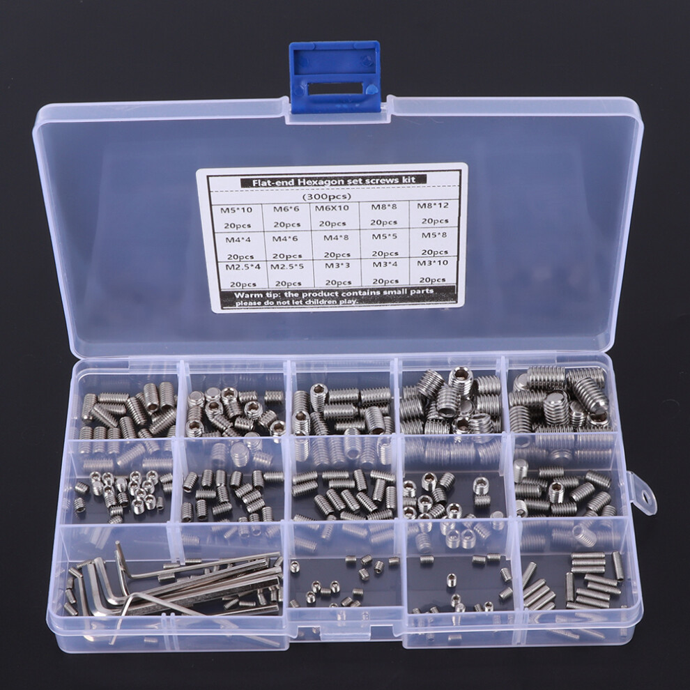 304 Stainless Hex Grub Screw Assortment 300pc