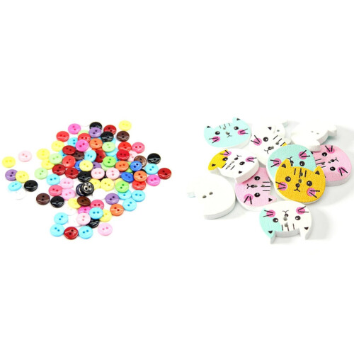 200 Pcs Button Sewing Scrapbooking DIY  Accessories, 100 Pcs Round & 100 Pcs Cat 1