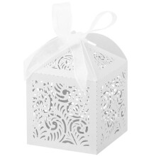 100Pcs Laser Cut Favor Boxes, 2X2Inch Small Gift Boxes for Presents, Party Wedding Favors Boxes with Ribbon, White