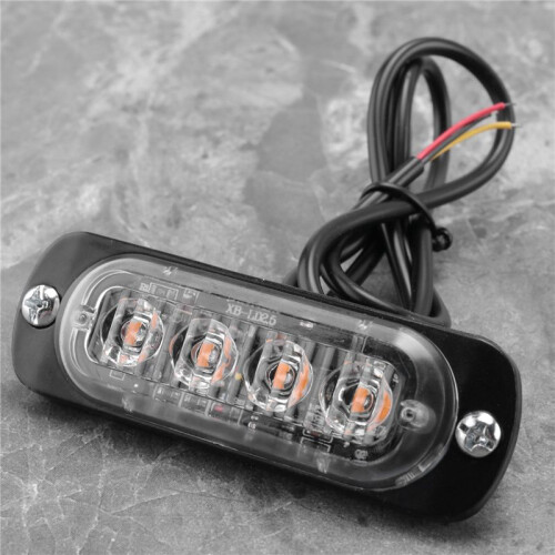 4Pcs 4 Led Amber Recovery Strobe Lights 12V 24V Orange Grill Breakdown Flashing 2