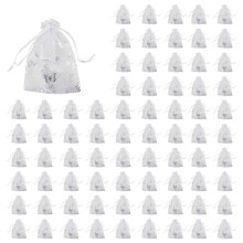 300Pcs 9X12cm Butterfly Organza Jewelry Gift Pouch Candy Pouch Drawstring Wedding Favor Bags White