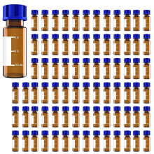 300 Stuks Autosampler-Flesjes, 2 Ml HPLC-Flesjes, 9-425 Lab-Amberkleurige Flesjes met Beschrijfbare Plek en Schaalverdeling, Schroefdop, Amber