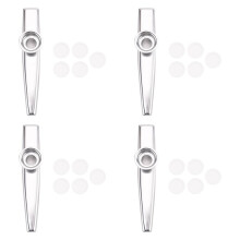 4X Kazoo Aluminum Alloy Metal with 20 Pcs Gifts Flute Diaphragm for Children Music-Lovers-Silver
