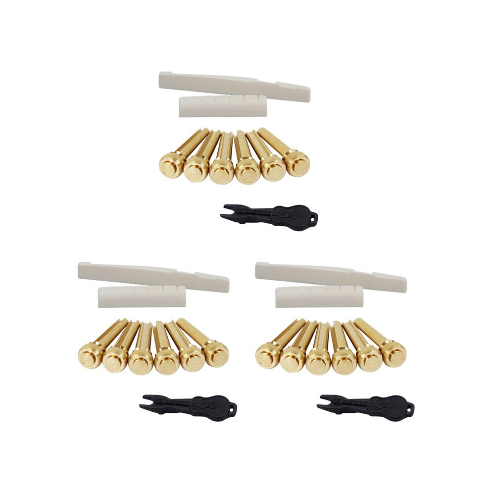 3 Set Acoustic Guitar String End Nut Bridge Saddle Abalone Pins Replacements Set (Brass Pins & Bone Saddle Nut) 4713808477696