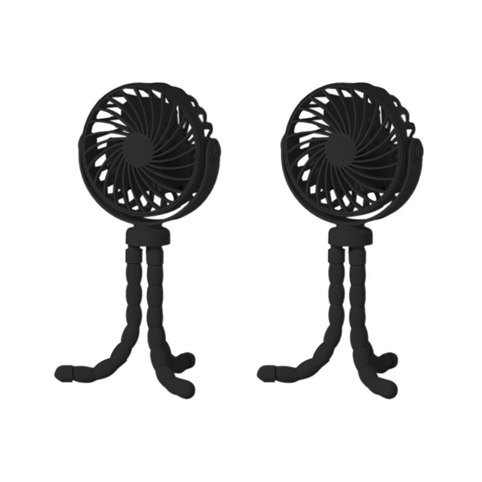 2X Octopus Fan, Desktop Camping Fan, Usb Rechargeable Tripod Fan, With Fan Light/Black