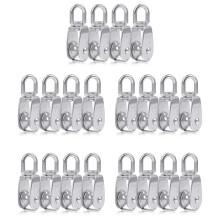 20PCS Single Pulley Block M15 Stainless Steel Small Pulley Roller for Rope Cord in Outdoor 360Swivel Silver Pulley