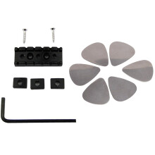 6X Stainless Steel Guitar Picks - Silver with 42mm Guitar Metal String Lock Locking Nut Black