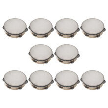 10X 6 Inches Early Education Teaching Aids Hand Tambourine Children Percussion Tambourine Dance Hand Drum with 4 Bells
