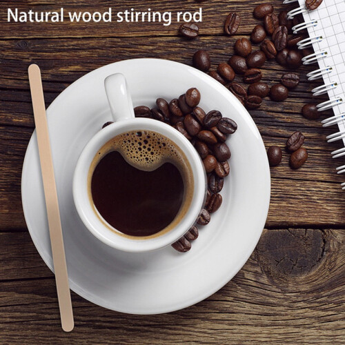 Palitos de Madeira para Mexer Café 7,5 Polegadas - Pacote com 100 Pontas Redondas, Agitadores Ecológicos para Bebidas Quentes, Madeira Natural B 1