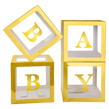 4PCS Baby Boxes for Baby Shower Gold Clear Balloon Box Gender Reveal Decorations and Birthday Decorations