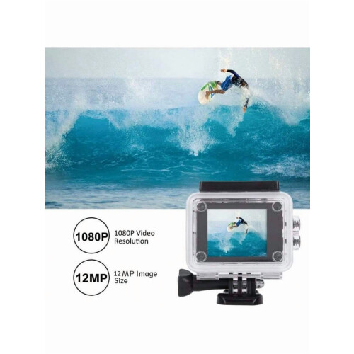Κάμερα δράσης 1080P30FPS, αδιάβροχη κάμερα αθλητικών σπορ 12MP με οθόνη 2", ευρεία γωνία, 2