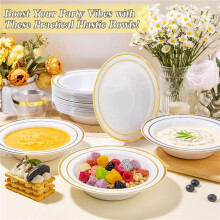 60 Pack Plastic Disposable Bowls, 12oz Salad Bowls with Gold Rim for Dessert, Cereal Bowls for Party, Wedding, Catering