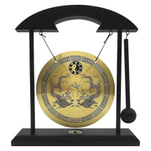 Gongo de Mesa - Ornamento de Mesa de Gongo de Latão Feng Shui com Suporte e Martelo, Decoração Delicada para Casa Chinesa, Dragão Duplo