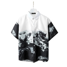 Lightweight Fabric Shirt for Men, Button Down Short Sleeve Shirt with Soft and Comfortable Feel, Tropical Print Breathable Quick-Dry Shirt, Machine