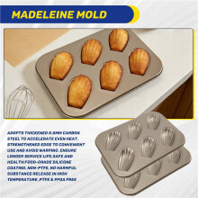 2 Pack Madeleine Mold Cakevorm, Non-Stick Heavy Duty Madeline Bakvormen voor Oven Bakken (Goud)